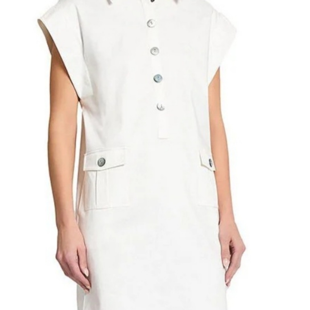 Ming Wang White Button-Up Sleeveless Dress